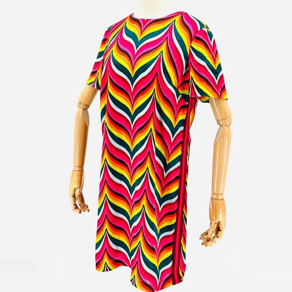 Trina Turk Pink Rainbow Multicolor Chevron Print Mini Dress - Picture 2 of 7